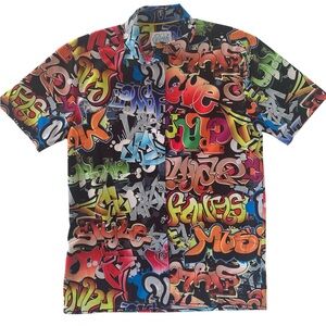 fresh Multicolor Graffiti Short-Sleeve Button-Down Shirt